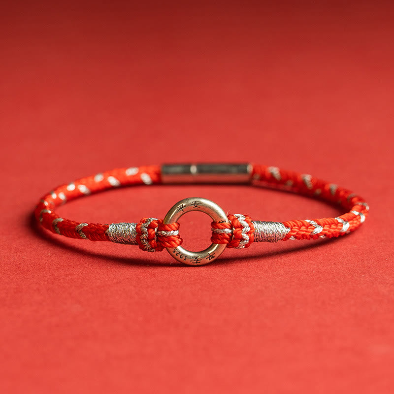 Bracelet porte-bonheur en argent sterling 925 avec cordon rouge et Buddha Stones - Rouge - 19 cm - image 1