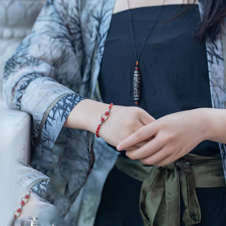 Bracelet porte-bonheur en argent sterling 925 avec cordon rouge et Buddha Stones