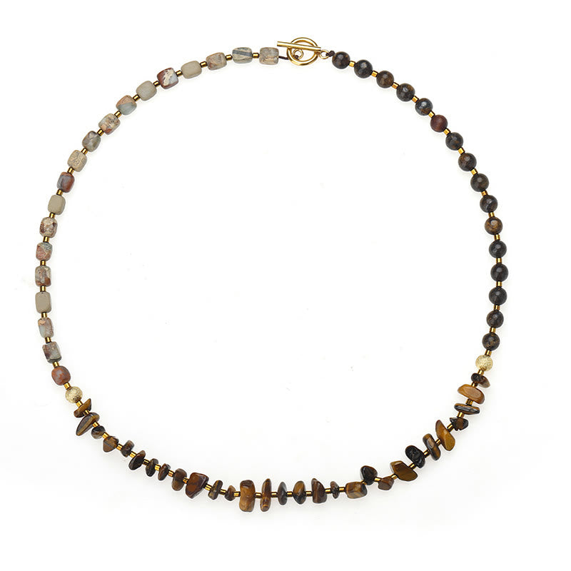Bracelet triple tour de détermination en pierre empereur en bronzite et œil de tigre Buddha Stones