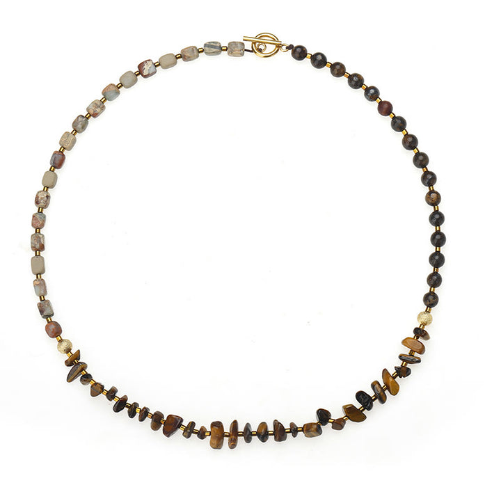 Bracelet triple tour de détermination en pierre empereur en bronzite et œil de tigre Buddha Stones