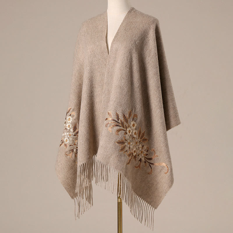 Châle en laine avec Buddha Stones et pompon brodé en bégonia, écharpe de voyage confortable pour l'hiver - image 1
