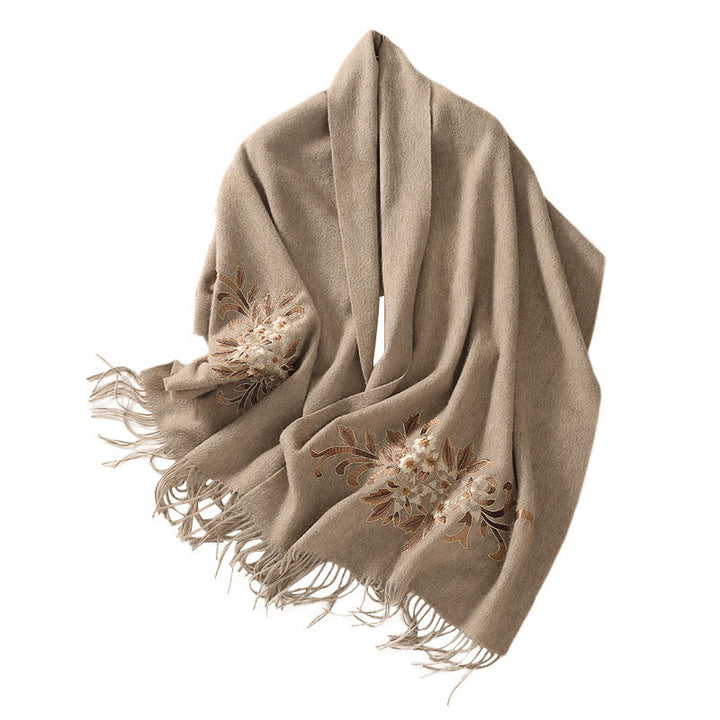 Châle en laine avec Buddha Stones et pompon brodé en bégonia, écharpe de voyage confortable pour l'hiver - image 6