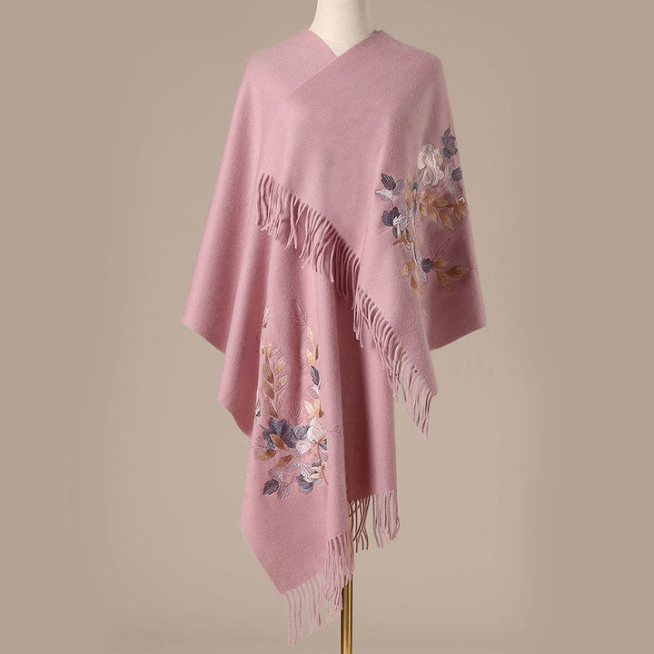 Châle en laine avec Buddha Stones et broderie de fleurs Weiyang avec pompon, écharpe de voyage confortable pour l'hiver - image 11