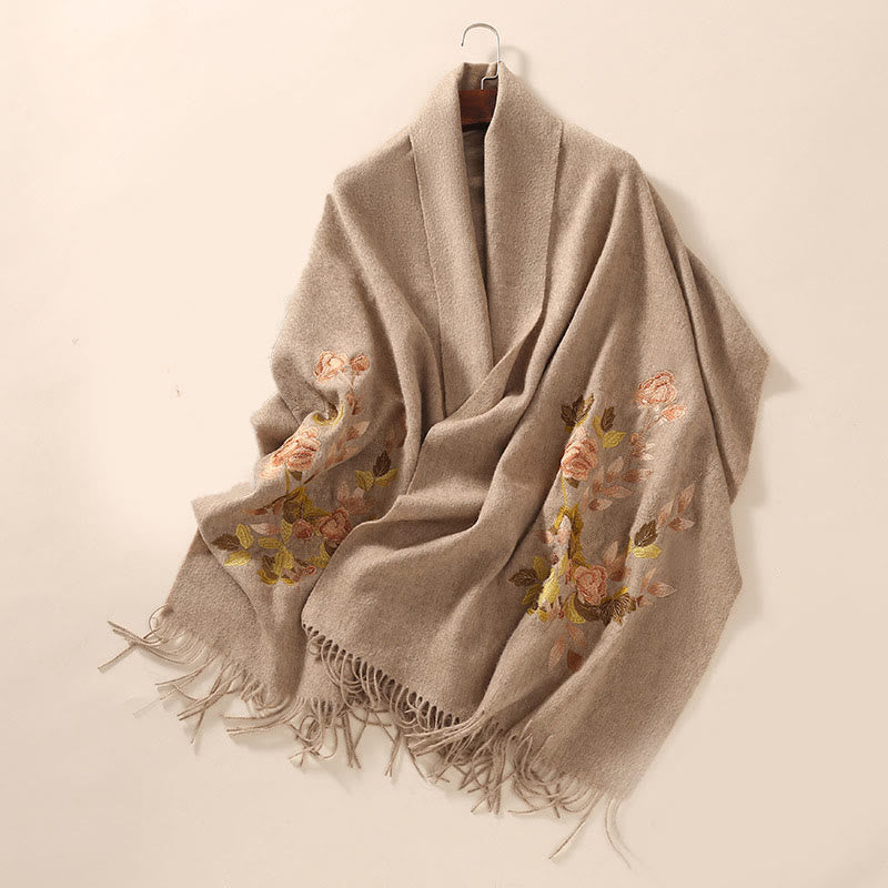 Châle en laine avec Buddha Stones et broderie de fleurs Weiyang avec pompon, écharpe de voyage confortable pour l'hiver - image 6