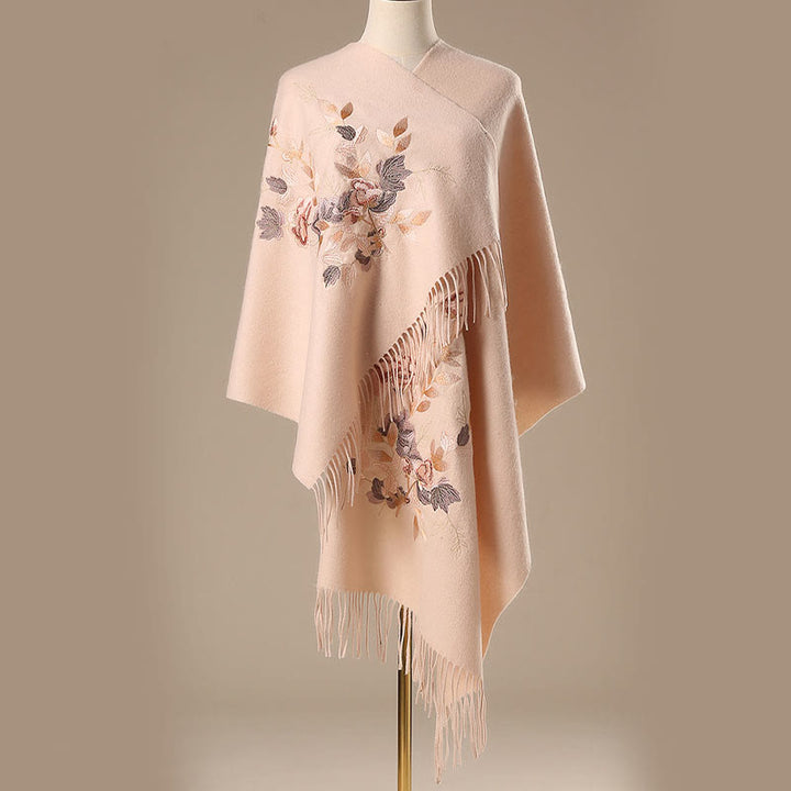 Châle en laine avec Buddha Stones et broderie de fleurs Weiyang avec pompon, écharpe de voyage confortable pour l'hiver - image 8
