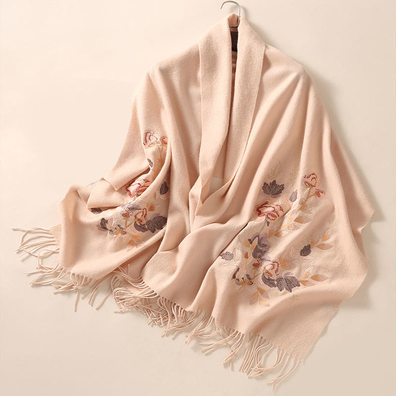 Châle en laine avec Buddha Stones et broderie de fleurs Weiyang avec pompon, écharpe de voyage confortable pour l'hiver - image 9