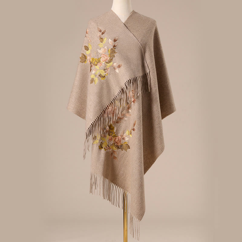 Châle en laine avec Buddha Stones et broderie de fleurs Weiyang avec pompon, écharpe de voyage confortable pour l'hiver - image 1