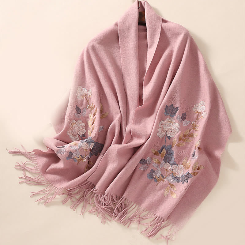 Châle en laine avec Buddha Stones et broderie de fleurs Weiyang avec pompon, écharpe de voyage confortable pour l'hiver - image 12