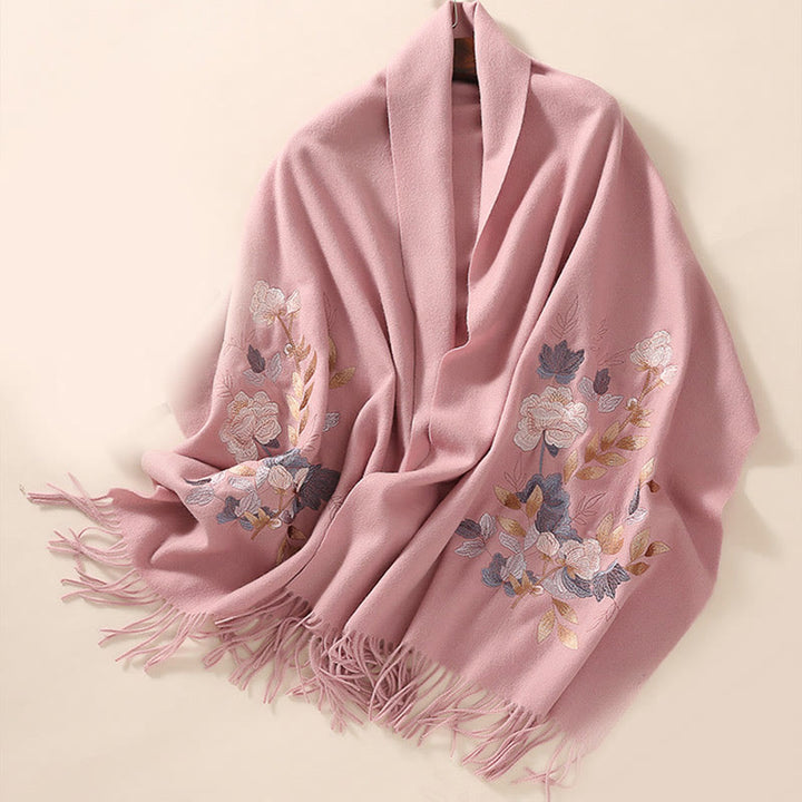 Châle en laine avec Buddha Stones et broderie de fleurs Weiyang avec pompon, écharpe de voyage confortable pour l'hiver - image 12