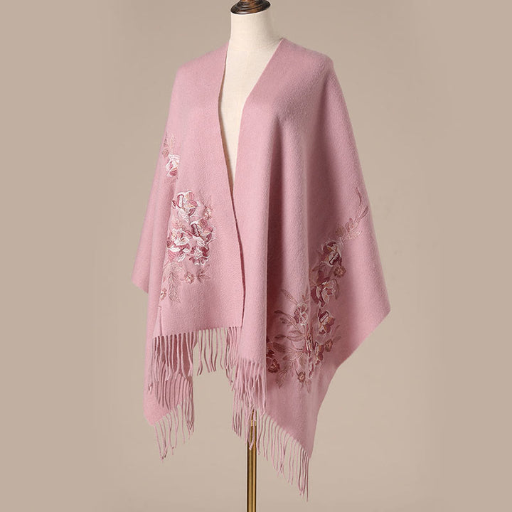 Châle en laine avec Buddha Stones, fleurs, feuilles, broderie, pompon, écharpe de voyage confortable pour l'hiver - image 9