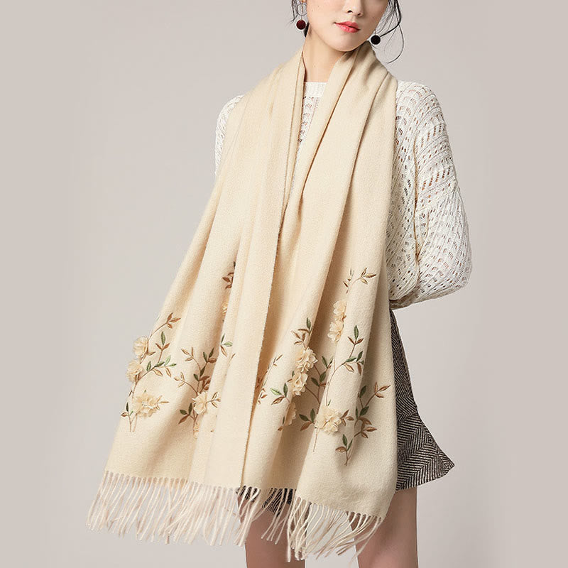 Châle en laine avec Buddha Stones , broderie florale 3D, pompon, écharpe de voyage confortable pour l'hiver - image 18