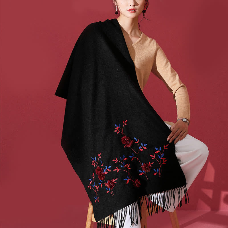 Châle en laine avec Buddha Stones , broderie florale 3D, pompon, écharpe de voyage confortable pour l'hiver - image 3