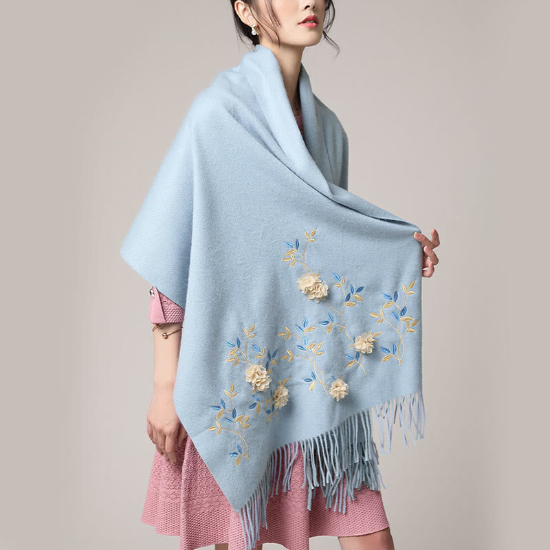 Châle en laine avec Buddha Stones , broderie florale 3D, pompon, écharpe de voyage confortable pour l'hiver - image 13