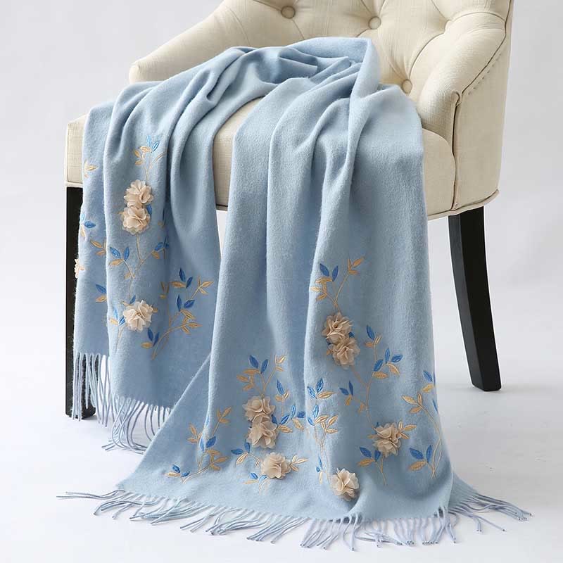 Châle en laine avec Buddha Stones , broderie florale 3D, pompon, écharpe de voyage confortable pour l'hiver - image 14