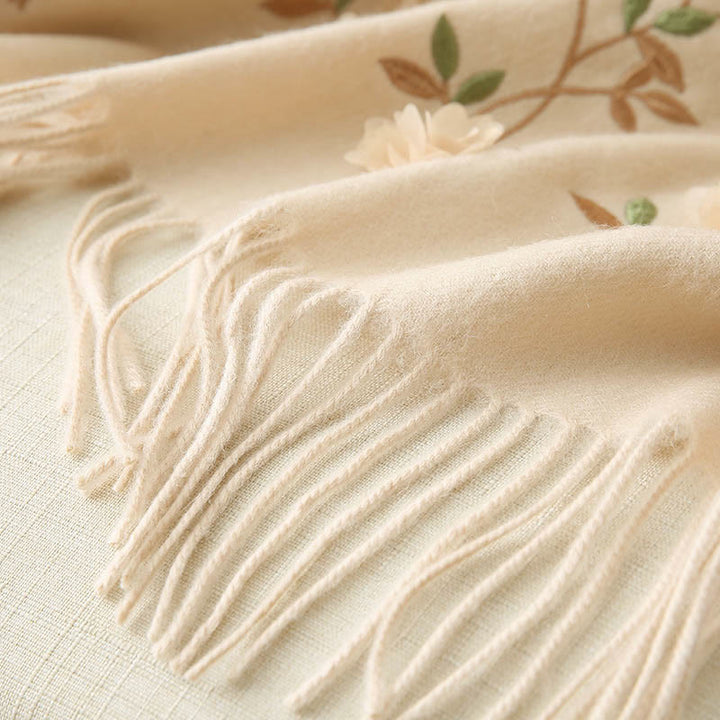 Châle en laine avec Buddha Stones , broderie florale 3D, pompon, écharpe de voyage confortable pour l'hiver - image 25