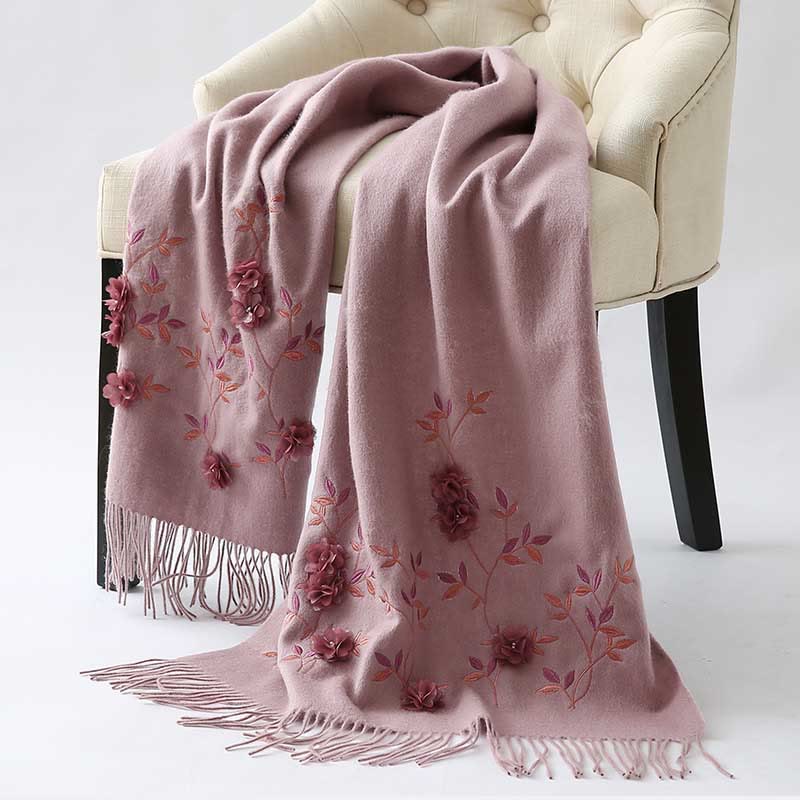 Châle en laine avec Buddha Stones , broderie florale 3D, pompon, écharpe de voyage confortable pour l'hiver - image 9
