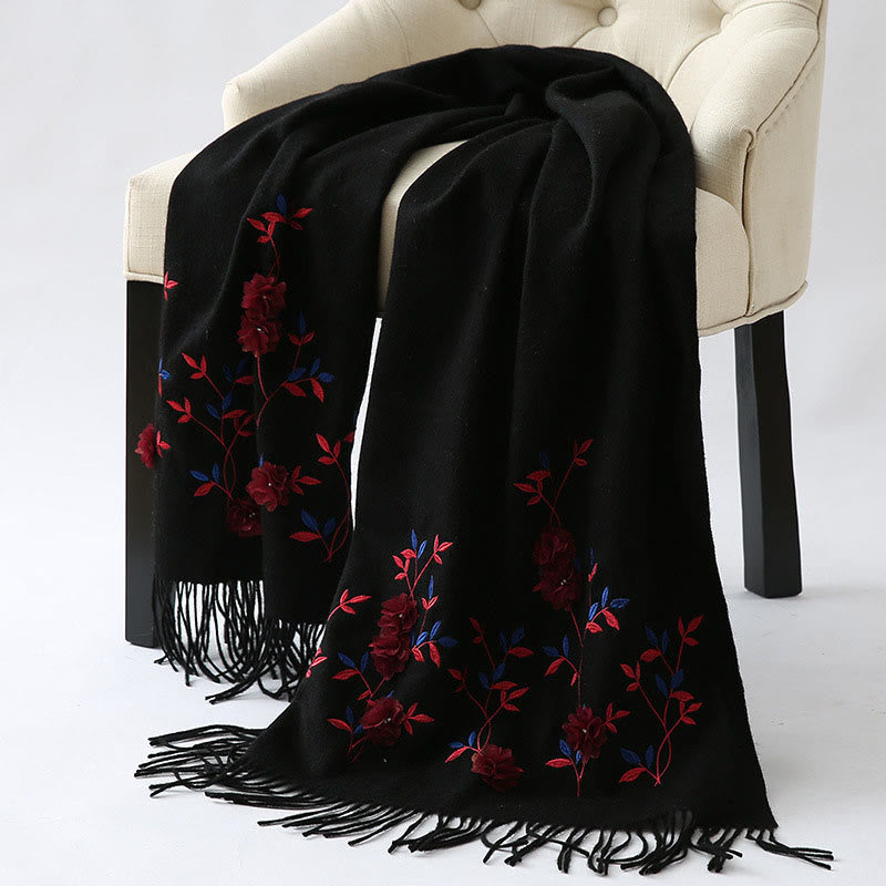 Châle en laine avec Buddha Stones , broderie florale 3D, pompon, écharpe de voyage confortable pour l'hiver - image 4