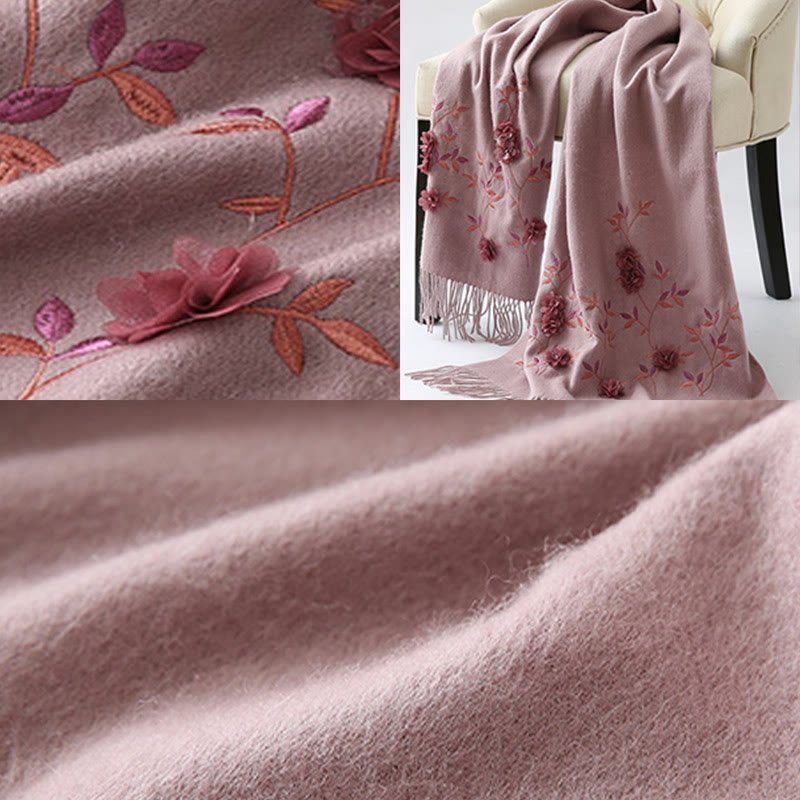 Châle en laine avec Buddha Stones , broderie florale 3D, pompon, écharpe de voyage confortable pour l'hiver - image 10