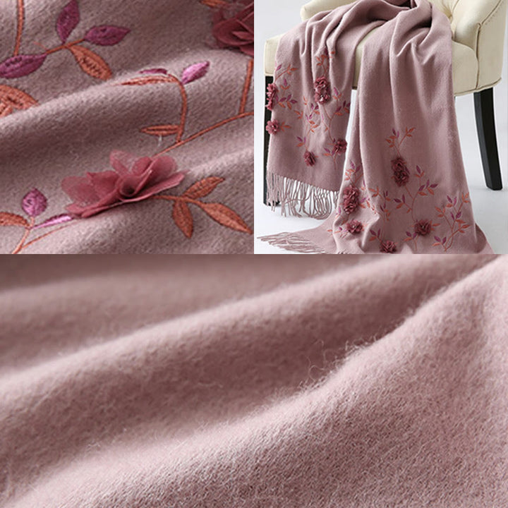 Châle en laine avec Buddha Stones , broderie florale 3D, pompon, écharpe de voyage confortable pour l'hiver - image 10