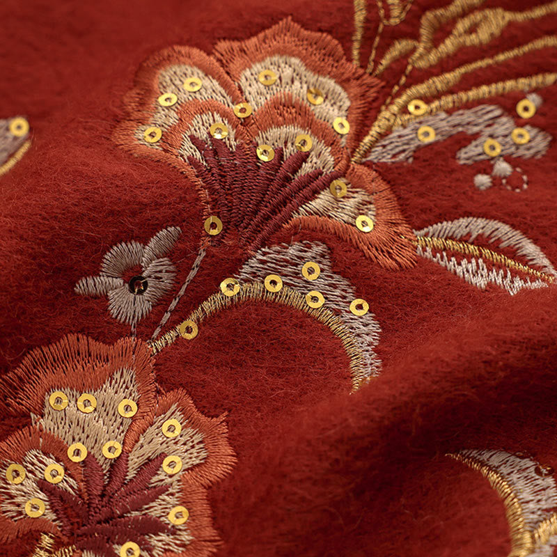 Châle en laine avec Buddha Stones, fleur rouge, paillettes dorées, broderie, pompon, écharpe de voyage confortable pour l'hiver - image 4