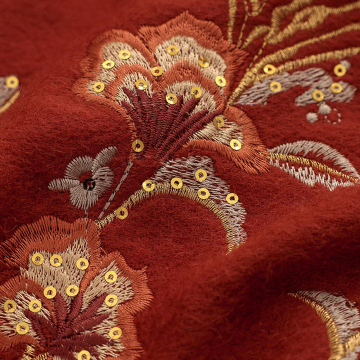 Châle en laine avec Buddha Stones, fleur rouge, paillettes dorées, broderie, pompon, écharpe de voyage confortable pour l'hiver - image 4