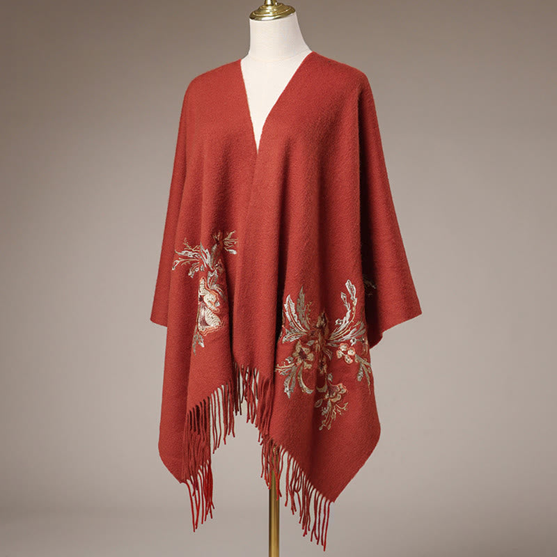 Châle en laine avec Buddha Stones, fleur rouge, paillettes dorées, broderie, pompon, écharpe de voyage confortable pour l'hiver - image 1