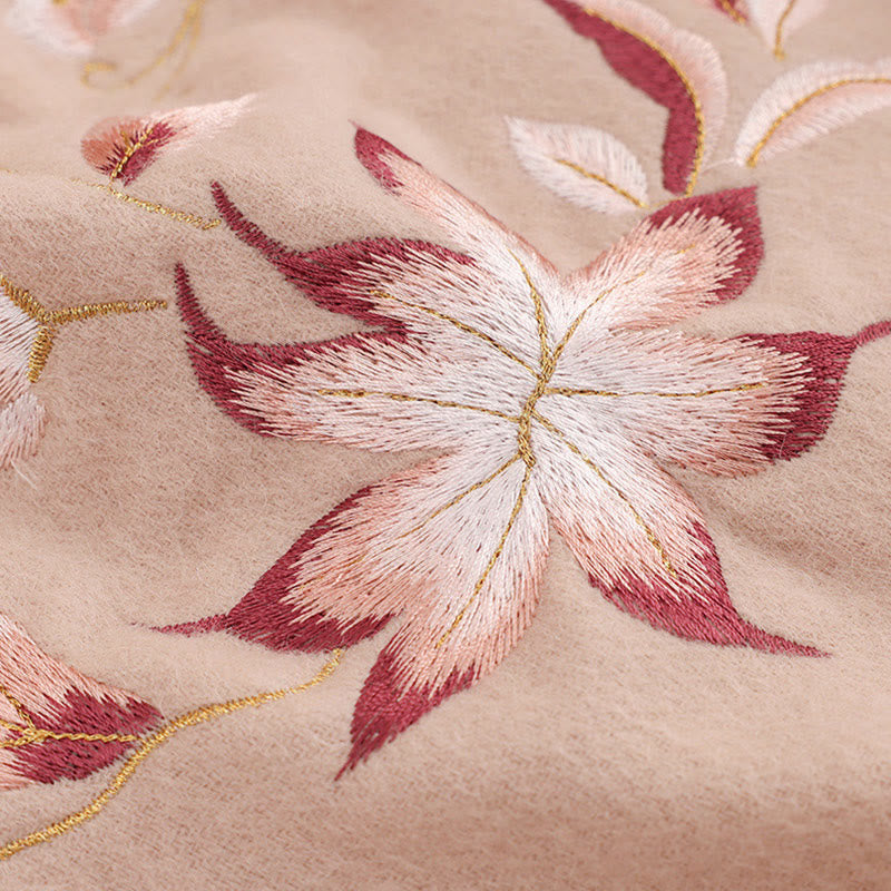 Châle en laine avec Buddha Stones , broderie de fleurs roses et blanches, pompon, écharpe de voyage confortable pour l'hiver - image 4