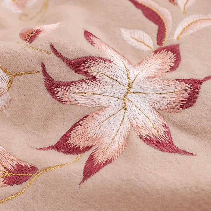 Châle en laine avec Buddha Stones , broderie de fleurs roses et blanches, pompon, écharpe de voyage confortable pour l'hiver