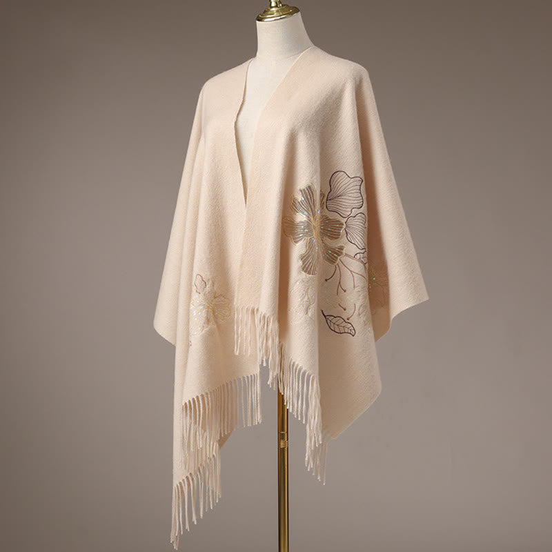 Châle en laine avec Buddha Stones, grande fleur, paillettes, broderie, pompon, écharpe de voyage confortable pour l'hiver - image 2