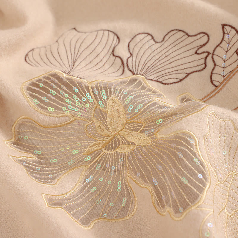 Châle en laine avec Buddha Stones, grande fleur, paillettes, broderie, pompon, écharpe de voyage confortable pour l'hiver - image 3