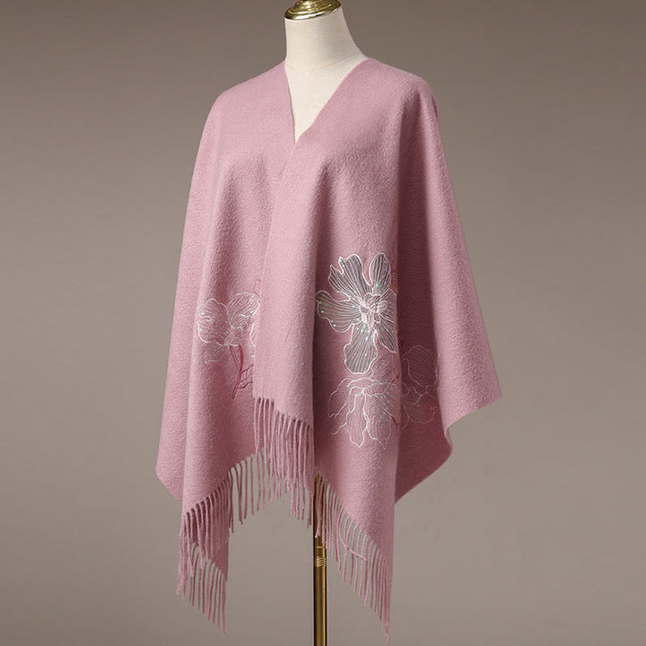 Châle en laine avec Buddha Stones, grande fleur, paillettes, broderie, pompon, écharpe de voyage confortable pour l'hiver - image 8