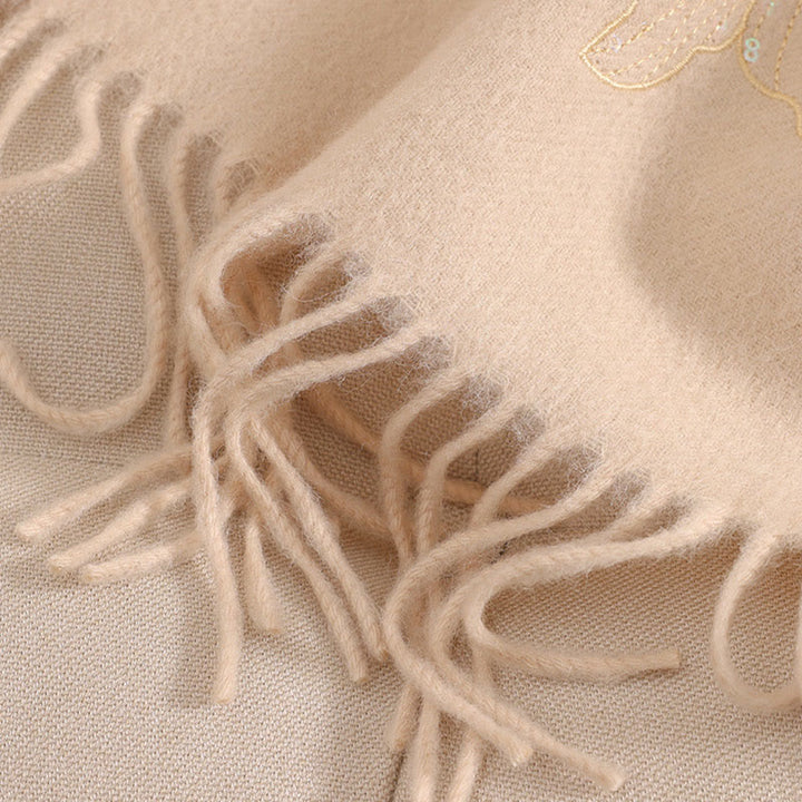 Châle en laine avec Buddha Stones, grande fleur, paillettes, broderie, pompon, écharpe de voyage confortable pour l'hiver - image 4