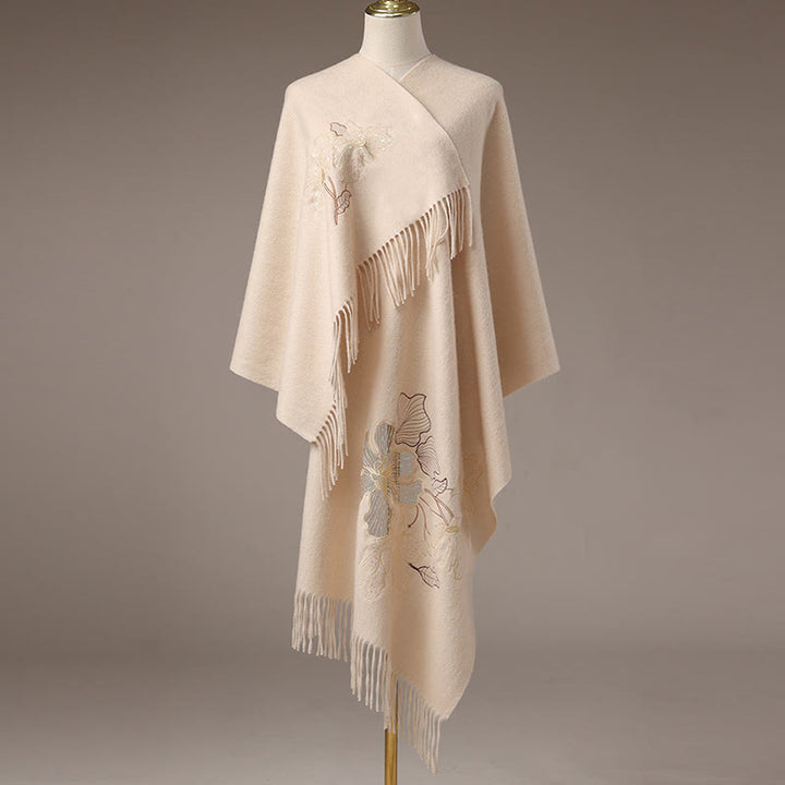 Châle en laine avec Buddha Stones, grande fleur, paillettes, broderie, pompon, écharpe de voyage confortable pour l'hiver - image 1