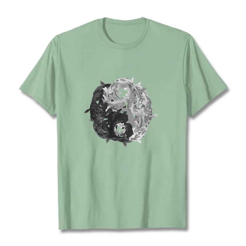 T-shirt en coton avec motif de pierres de Buddha Stones, Yin Yang, poisson Koi - Vert pâle - 2XL - image 14