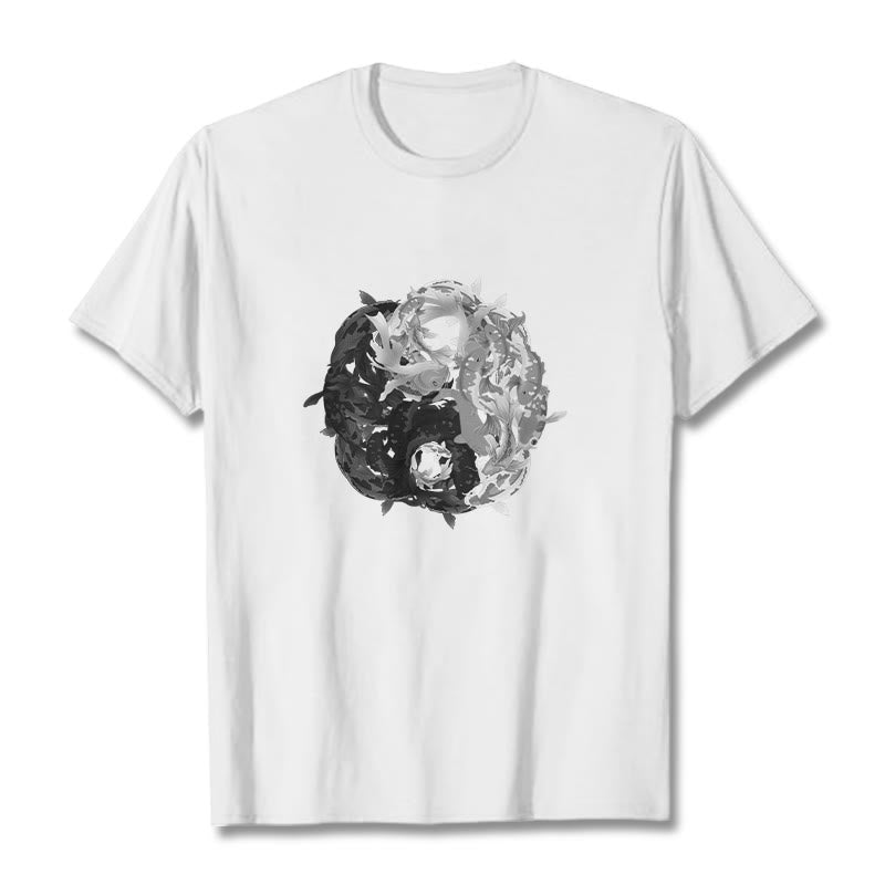 T-shirt en coton avec motif de pierres de Buddha Stones, Yin Yang, poisson Koi - Blanc - 2XL - image 0
