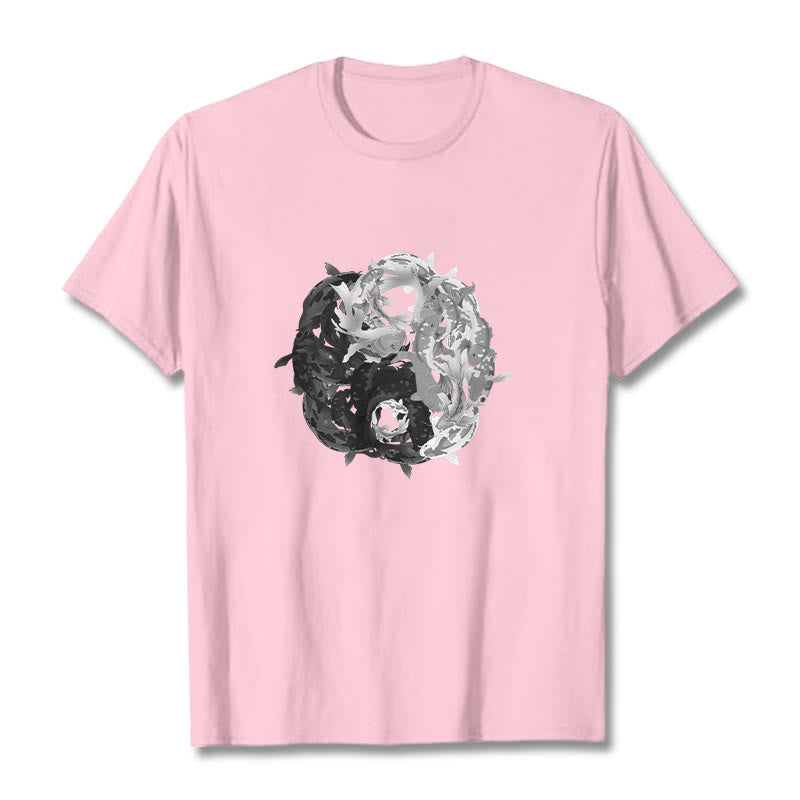 T-shirt en coton avec motif de pierres de Buddha Stones, Yin Yang, poisson Koi - Rose clair - 2XL - image 18