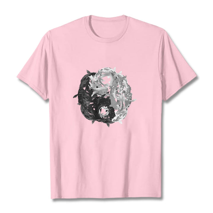 T-shirt en coton avec motif de pierres de Buddha Stones, Yin Yang, poisson Koi - Rose clair - 2XL - image 18