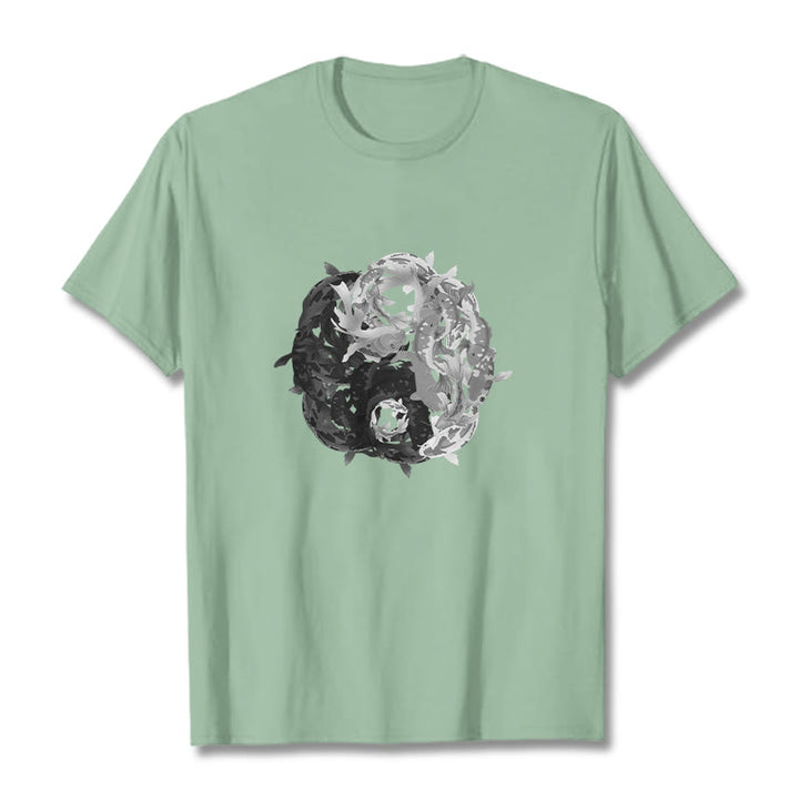 T-shirt en coton avec motif de pierres de Buddha Stones, Yin Yang, poisson Koi - Vert pâle - 2XL - image 15