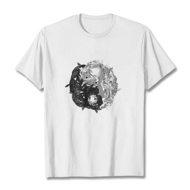 T-shirt en coton avec motif de pierres de Buddha Stones, Yin Yang, poisson Koi - Blanc - 2XL - image 1