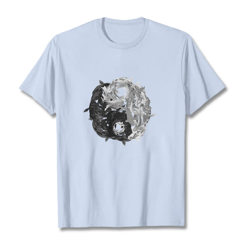 T-shirt en coton avec motif de pierres de Buddha Stones, Yin Yang, poisson Koi - Cyan clair - 2XL - image 12