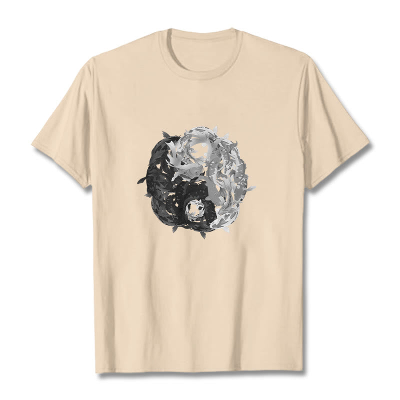T-shirt en coton avec motif de pierres de Buddha Stones, Yin Yang, poisson Koi - Bisque - 2XL - image 13