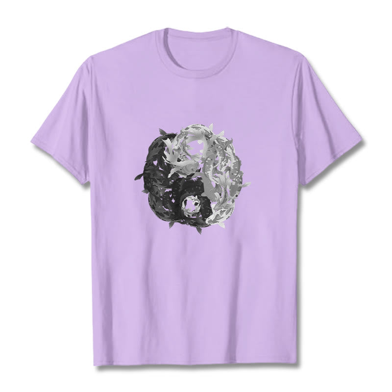 T-shirt en coton avec motif de pierres de Buddha Stones, Yin Yang, poisson Koi - Prune - 2XL - image 16