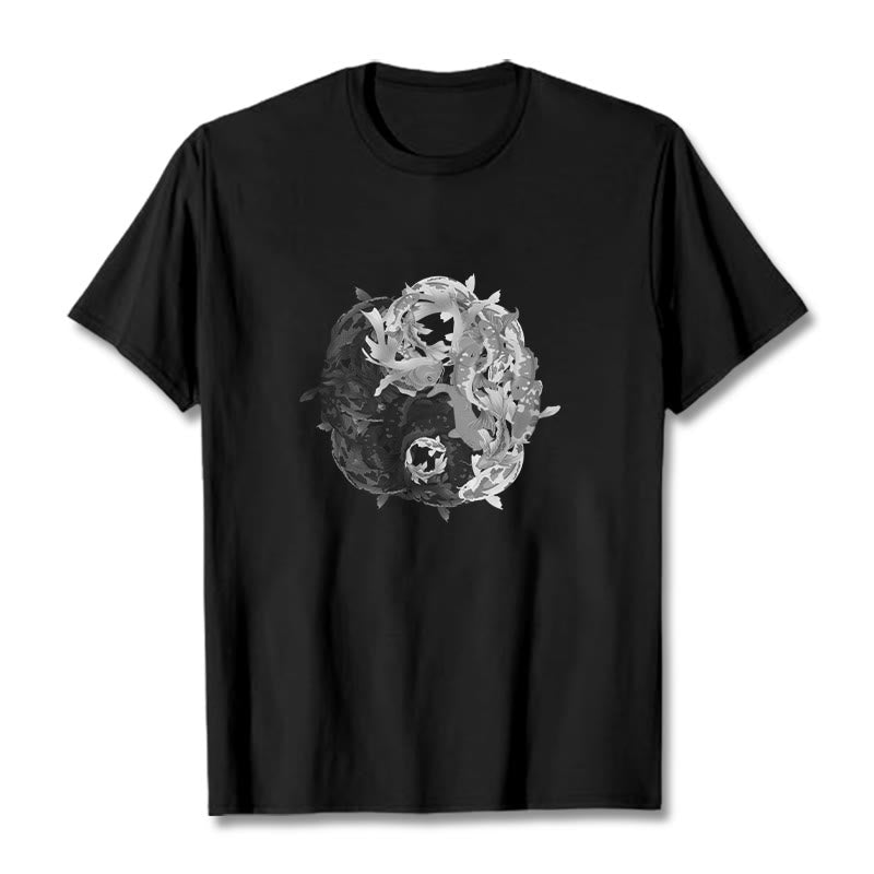 T-shirt en coton avec motif de pierres de Buddha Stones, Yin Yang, poisson Koi - Noir - 2XL - image 4
