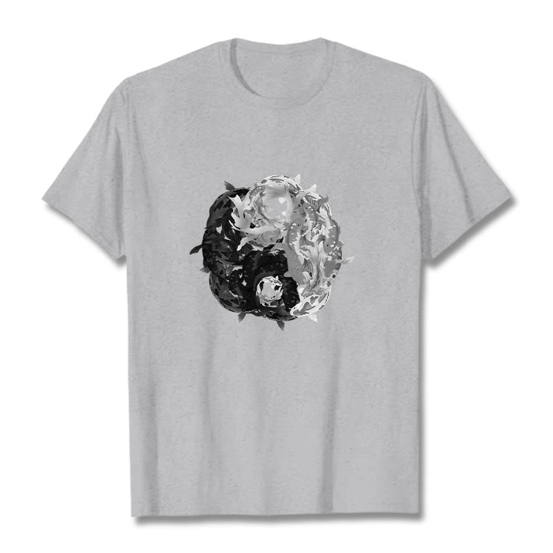 T-shirt en coton avec motif de pierres de Buddha Stones, Yin Yang, poisson Koi - Gris clair - 2XL - image 10