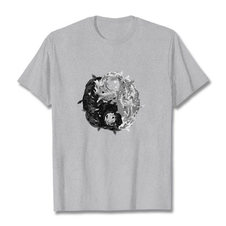 T-shirt en coton avec motif de pierres de Buddha Stones, Yin Yang, poisson Koi - Gris clair - 2XL - image 10