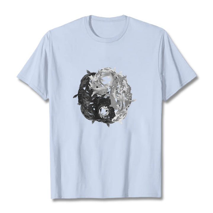 T-shirt en coton avec motif de pierres de Buddha Stones, Yin Yang, poisson Koi - Cyan clair - 2XL - image 11