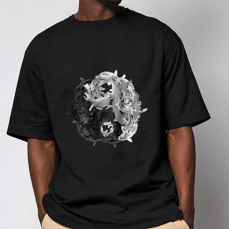 T-shirt en coton avec motif de pierres de Buddha Stones, Yin Yang, poisson Koi - image 6