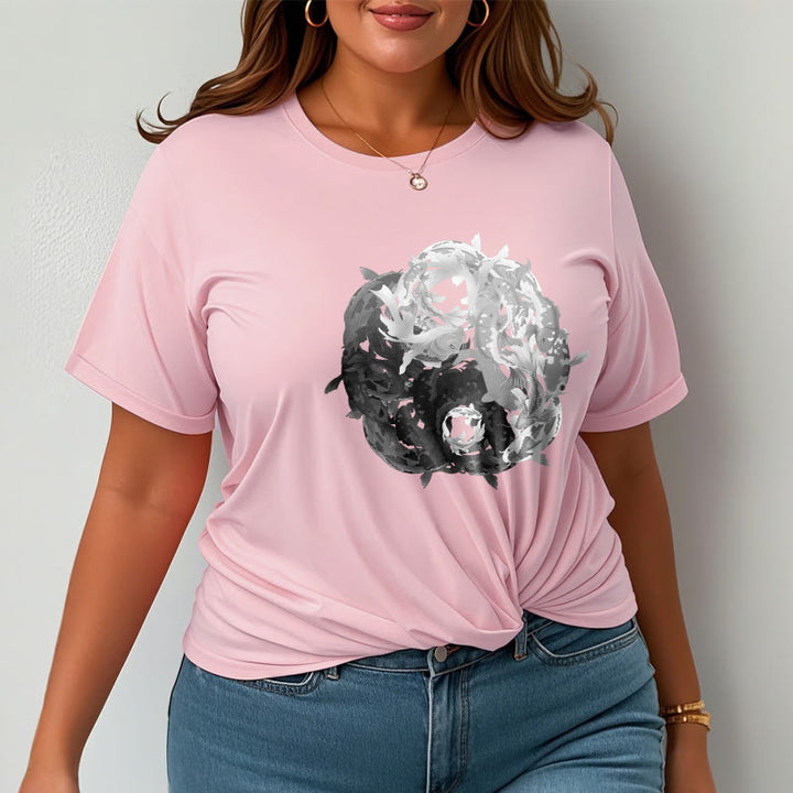 T-shirt en coton avec motif de pierres de Buddha Stones, Yin Yang, poisson Koi - image 20