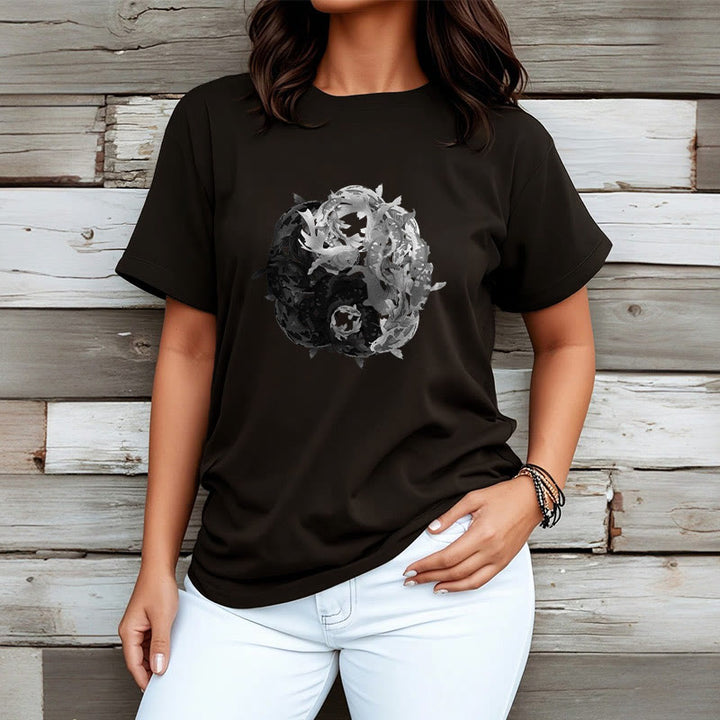 T-shirt en coton avec motif de pierres de Buddha Stones, Yin Yang, poisson Koi - image 5