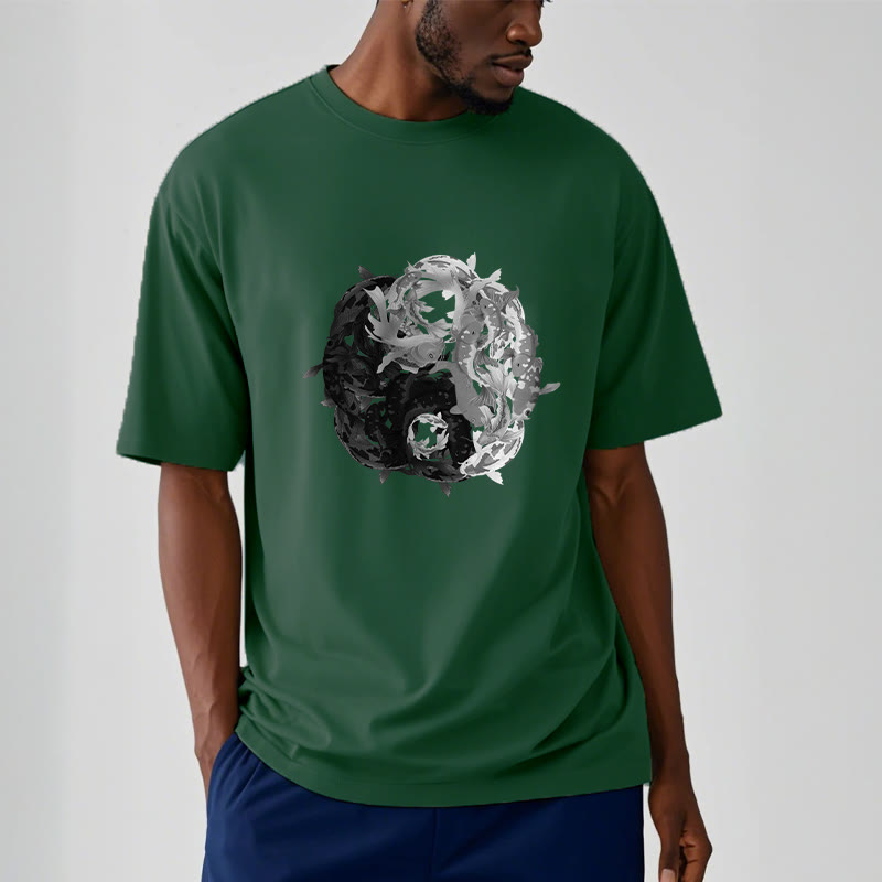 T-shirt en coton avec motif de pierres de Buddha Stones, Yin Yang, poisson Koi - image 9